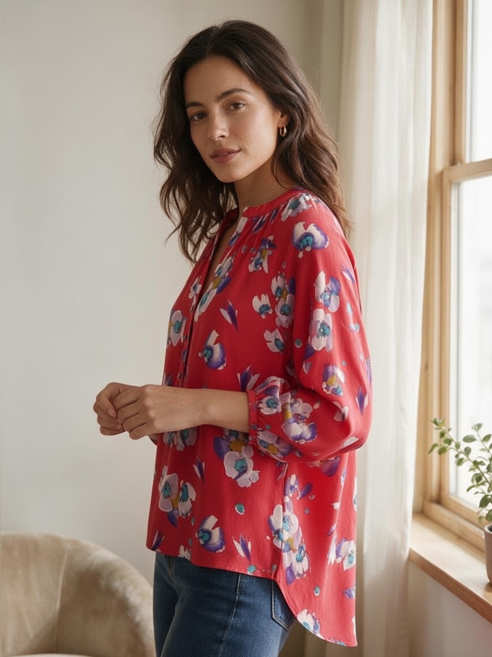 Yumi Kim 100% Silk Abstract Floral Top M